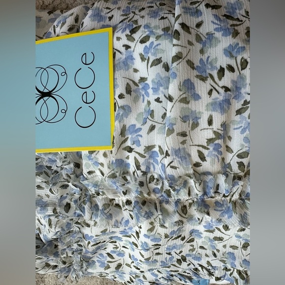 CeCe Smocked-Waist Cottage Core Midi Dress  1X New Ivory Blue Green 
Retail $129 - Picture 3 of 8